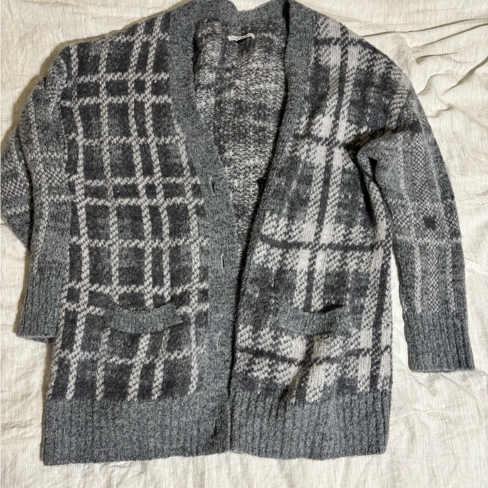 Gray Plaid American Eagle Cardigan
